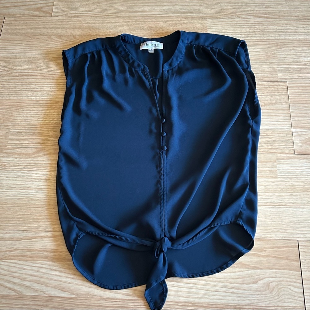 Philosophy Navy Sheer Tie Blouse Small